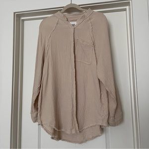 Aerie Pool to Party Oversized Button Up in Sand Color